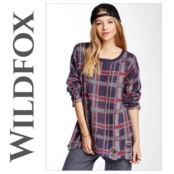 Wildfox Plaid Lennon Distressed Sweater - Picture 4 of 5